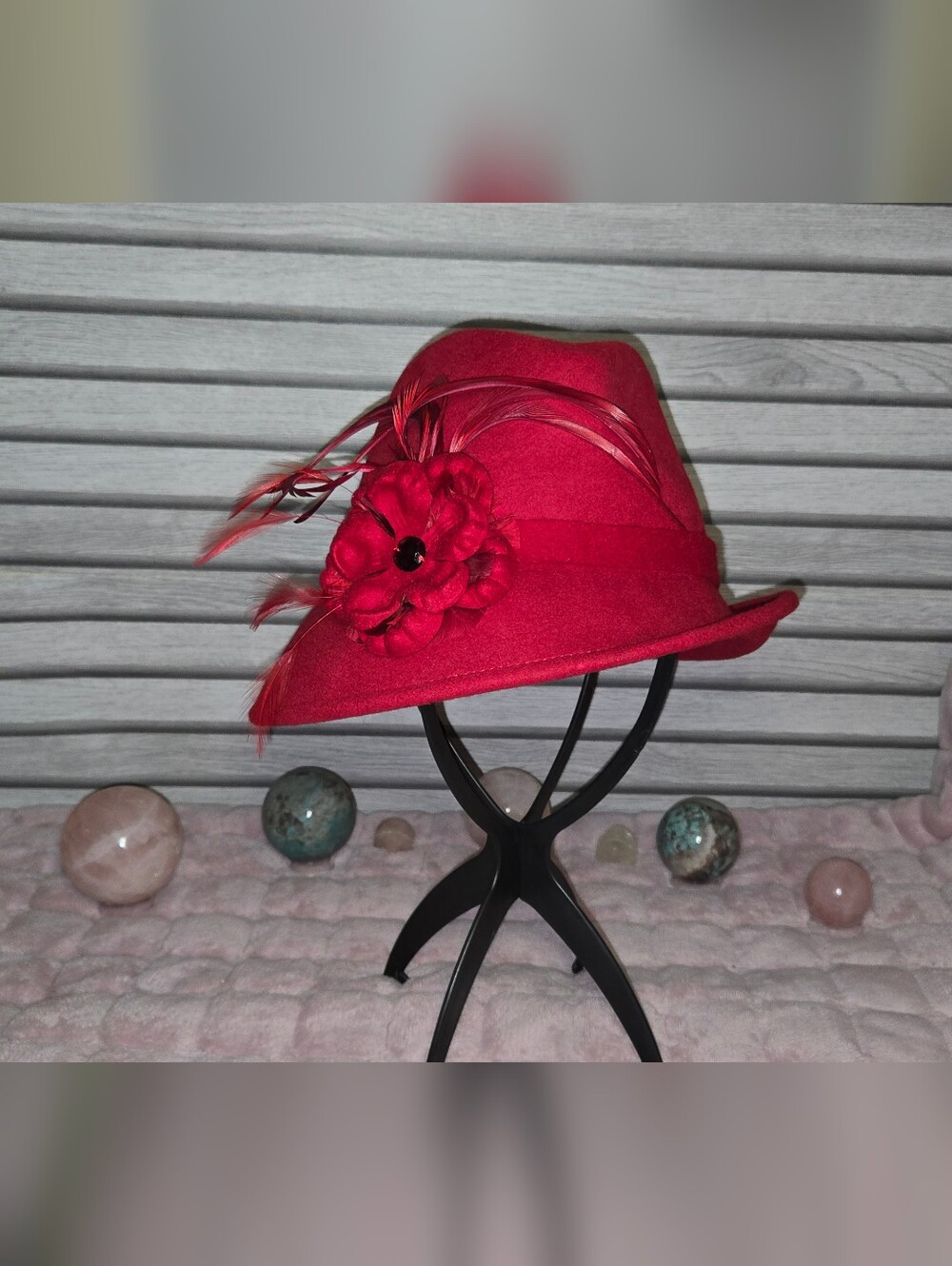 Hattitude Red Felt Flower Fedora Hat - Women's Fashion Accessory